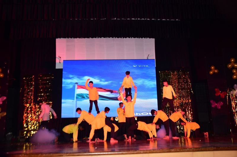 Students forming a human pyramid at the annual function